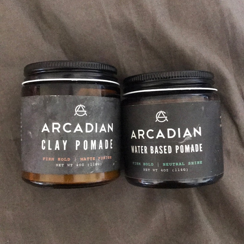 Arcadian clay and water based pomade.